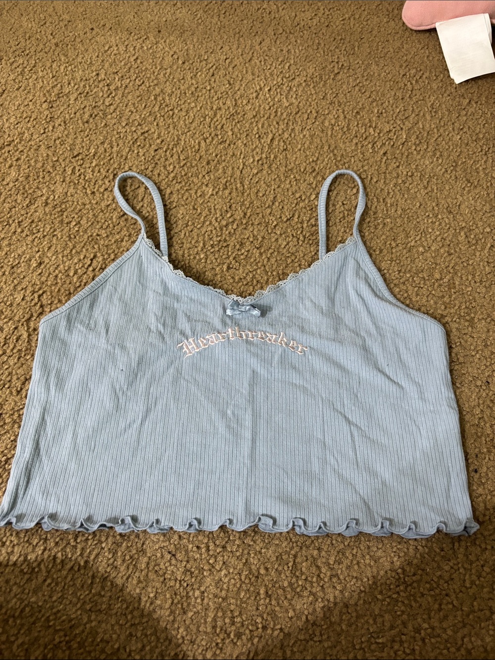 Forever 21 Pale Blue Ribbed Lace-Trim Cami